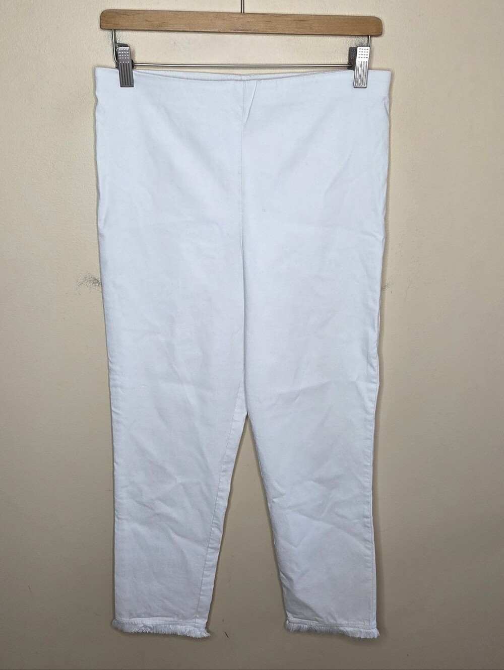 Sara Campbell White Pull-On Waist Sheri Pants with Fringe Hems Size Medium
